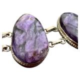 Sterling Silver and Charoite Adjustable Bracelet 