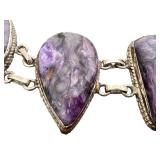 Sterling Silver and Charoite Adjustable Bracelet 