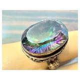 Vintage Mystic Topaz Statement Ring with Ornate Band