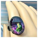 Vintage Mystic Topaz Statement Ring with Ornate Band