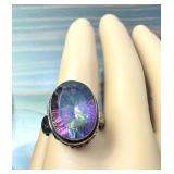 Vintage Mystic Topaz Statement Ring with Ornate Band