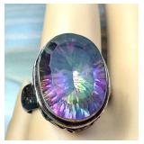Vintage Mystic Topaz Statement Ring with Ornate Band