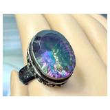 Vintage Mystic Topaz Statement Ring with Ornate Band