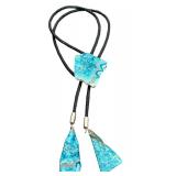 Blue Agate Stone Bolo Tie with Braided Cord