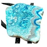 Blue Agate Stone Bolo Tie with Braided Cord