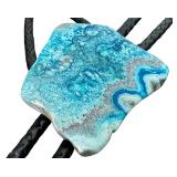 Blue Agate Stone Bolo Tie with Braided Cord