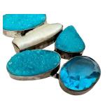 Sterling Silver Druzy, Pearl, and Blue Topaz Pendant, 3 Inch