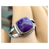 Sterling Silver Ring with Charoite Stone, Size 7