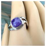 Sterling Silver Ring with Charoite Stone, Size 7
