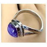 Sterling Silver Ring with Charoite Stone, Size 7