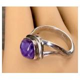 Sterling Silver Ring with Charoite Stone, Size 7