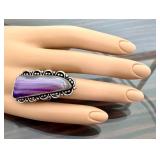Large Dyed Lace Agate Statement Ring Size 8