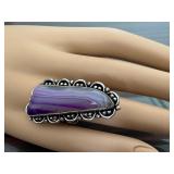 Large Dyed Lace Agate Statement Ring Size 8