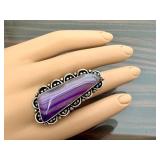 Large Dyed Lace Agate Statement Ring Size 8