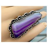 Large Dyed Lace Agate Statement Ring Size 8