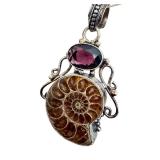 Ammonite Fossil Sterling-Style Pendant and Earrings Set