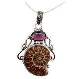 Ammonite Fossil Sterling-Style Pendant and Earrings Set