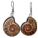 Ammonite Fossil Sterling-Style Pendant and Earrings Set