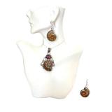 Ammonite Fossil Sterling-Style Pendant and Earrings Set