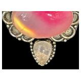 Sterling Silver Necklace with Pink and Clear Gemstone Pendant