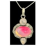 Sterling Silver Necklace with Pink and Clear Gemstone Pendant