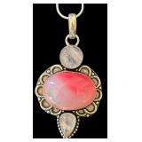 Sterling Silver Necklace with Pink and Clear Gemstone Pendant