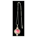 Sterling Silver Necklace with Pink and Clear Gemstone Pendant