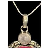 Sterling Silver Necklace with Pink and Clear Gemstone Pendant