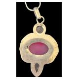 Sterling Silver Necklace with Pink and Clear Gemstone Pendant