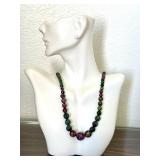 18" Beaded Ruby Zoisite Necklace with Graduated Faceted Beads