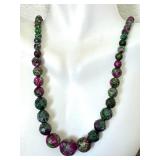 18" Beaded Ruby Zoisite Necklace with Graduated Faceted Beads