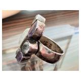 Sterling Silver Statement Ring with Moonstone, Amethyst and Topaz