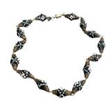 Vintage Hand Painted Glass Beaded Necklace with Floral Design, 18 Inch