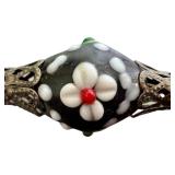 Vintage Hand Painted Glass Beaded Necklace with Floral Design, 18 Inch