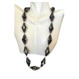 Vintage Hand Painted Glass Beaded Necklace with Floral Design, 18 Inch