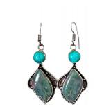 Sterling Silver Dangle Earrings with Turquoise and Green Gemstones