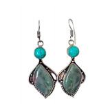 Sterling Silver Dangle Earrings with Turquoise and Green Gemstones