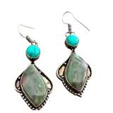 Sterling Silver Dangle Earrings with Turquoise and Green Gemstones