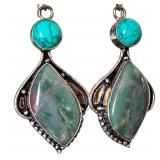 Sterling Silver Dangle Earrings with Turquoise and Green Gemstones