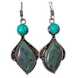 Sterling Silver Dangle Earrings with Turquoise and Green Gemstones