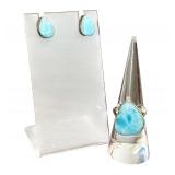 Larimar Sterling Style Ring Size 7 and Earrings Set