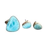Larimar Sterling Style Ring Size 7 and Earrings Set