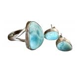 Larimar Sterling Style Ring Size 7 and Earrings Set
