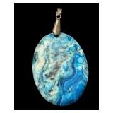 Blue Dyed Lace Agate Pendant with Unmarked Toggle, 2 Inch