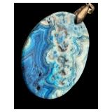 Blue Dyed Lace Agate Pendant with Unmarked Toggle, 2 Inch