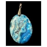 Blue Dyed Lace Agate Pendant with Unmarked Toggle, 2 Inch