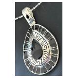 Silver Tone Choker Necklace with Black Teardrop Pendant by Best