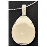 Silver Tone Choker Necklace with Black Teardrop Pendant by Best