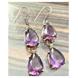 Pair of Dangle Earrings with Purple Teardrop Stones