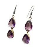 Pair of Dangle Earrings with Purple Teardrop Stones
